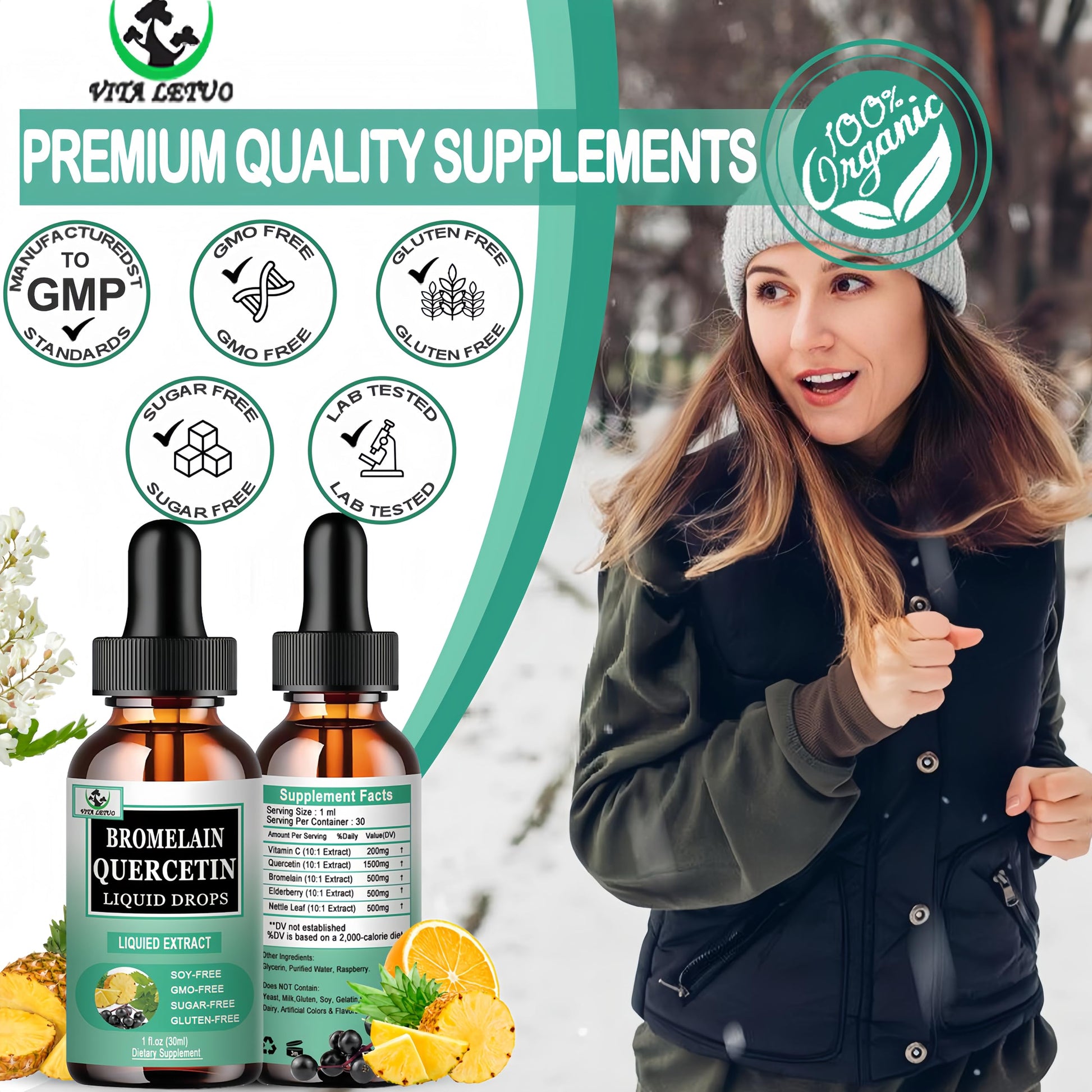 Quercetin Liquid Drops, Quercetin with Bromelain Elderberry Nettle Leaf Vitamin C Liquid Supplements, High Absorption Quercetin Liquid Drops for Women Men, Healthy Immune Antioxidant Support, Non-GMO Vita letuoBuy Supplements Australia