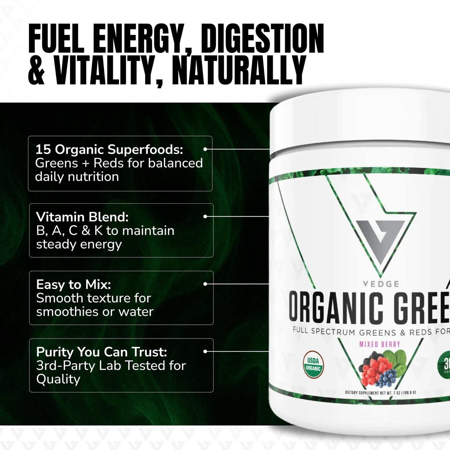 VEDGE Nutrition Organic Greens - Vegan Plant-Based Greens Superfood Powder - Drink Mix for Energy, Antioxidants & Recovery - Full Spectrum Greens for Athletes - 30 Servings - Mixed Berry Flavor VEDGEBuy Supplements Australia