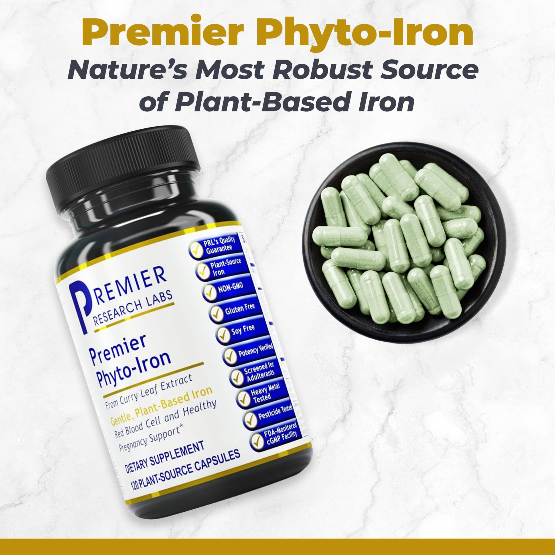 Premier Research Labs Phyto-Iron - Plant Based Iron for Men & Women for Blood Support, Curry Leaves Supplement, Iron Supplements, Non-Heme Iron, 18mg Iron Per Serving - 120 Vegetarian Capsules Premier Research LabsBuy Supplements Australia