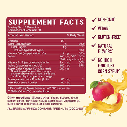 Organic Apple Cider Vinegar Gummies (60 Ct.) | Weight, Digestion, Detox, Immunity & Diet Support MAV NUTRITIONBuy Supplements Australia