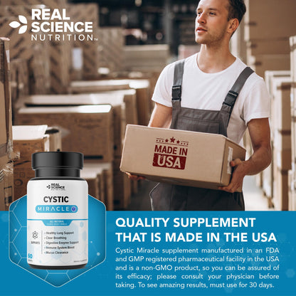 Real Science Cystic Miracle - Lung Support Supplement for Breathing Support and Mucus Clearance – with Vinitrox & GABA to Help Clear Lungs and Aid Respiratory Health, Made in USA, 60 Caps Real Science NutritionBuy Supplements Australia