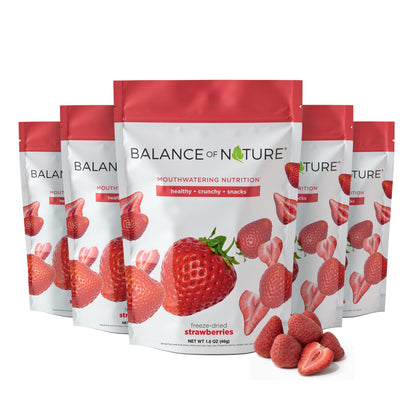 Balance of Nature Freeze-Dried Strawberries (5 Pack) – 100% Real Fruit, Crunchy Strawberry Slices, Healthy Snack, Mouthwatering Nutrition, Gluten-Free, Vegan, No Sugar Added, Five 1.6 oz Bags Balance of NatureBuy Supplements Australia