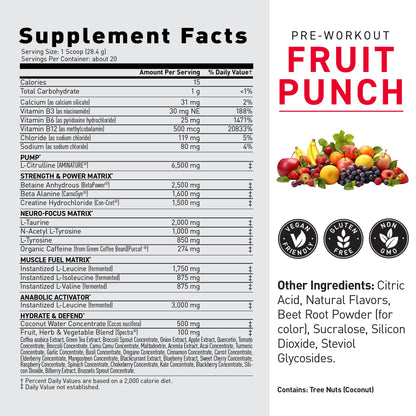 Kaged Stimulant Free Pre Workout Powder | Fruit Punch | Pre-Kaged | Formulated with Creatine, Beta Alanine | No Jitters | 20 Servings