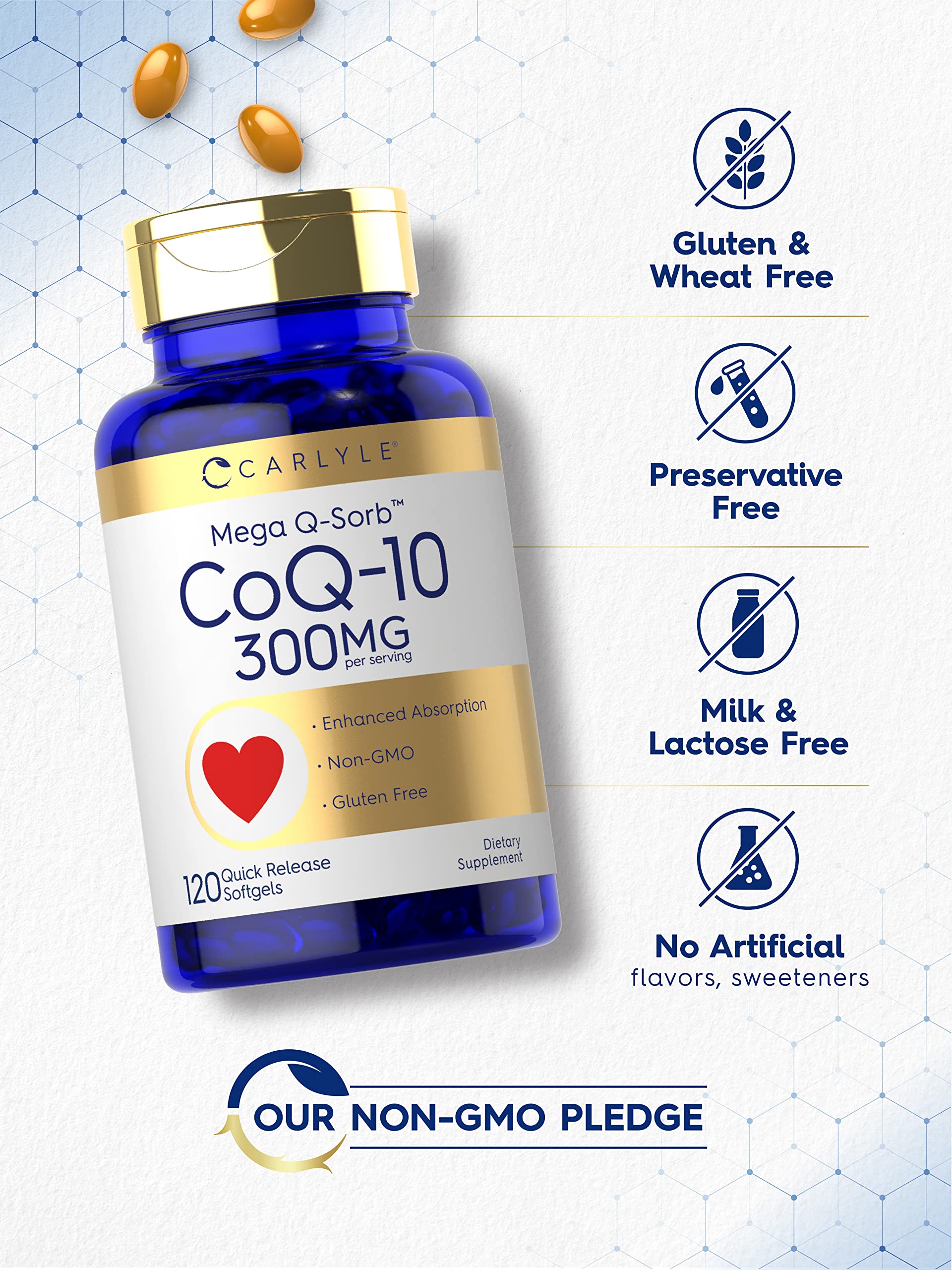Carlyle CoQ10 300mg | 120 Softgels | Mega Q-Sorb Coenzyme Q-10 | with Black Pepper CarlyleBuy Supplements Australia
