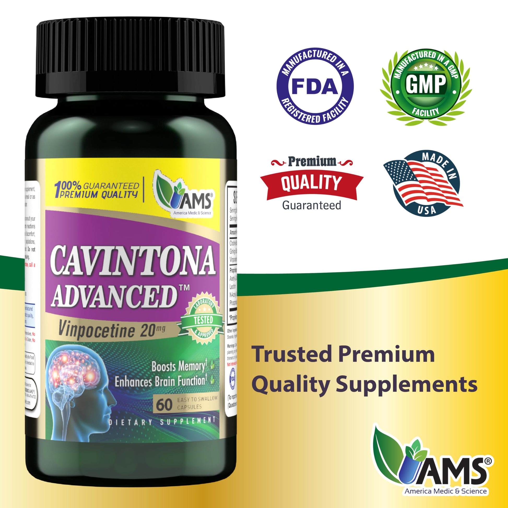 America Medic & Science Cavintona Advanced Supplement – Vinpocetine 20mg for Memory, Recall & Brain Health – Supports Cognitive Function, Focus, Mental Clarity & Blood Flow – 60 Capsules America Medic & ScienceBuy Supplements Australia