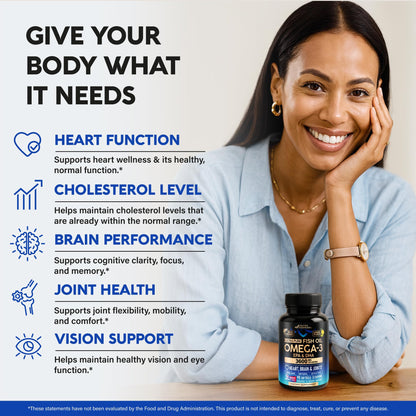 Omega 3 Fish Oil 3600 mg - Omega 3 Supplement | EPA & DHA - Heavy Metals Free - Heart, Brain & Joint Support - Purified Fish Oil for Men & Women - Lemon Flavored - Made in USA, 90 Softgels NUTRAHARMONYBuy Supplements Australia