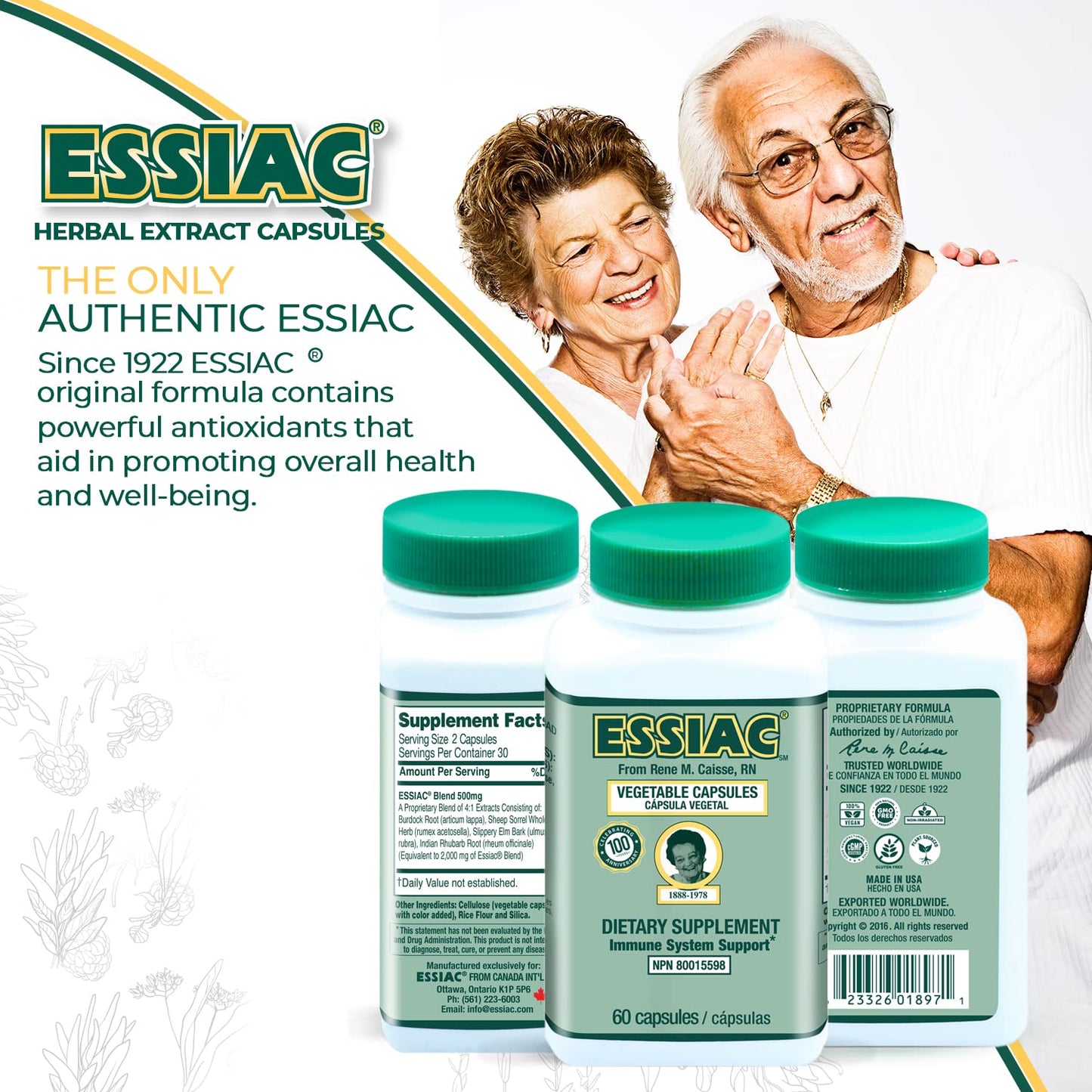 ESSIAC Tea All-Natural Herbal Extract Capsules – 60 Capsules | Powerful Antioxidant Blend to Help Promote Overall Health & Well-Being | Original Formula Since 1922 EssiacBuy Supplements Australia