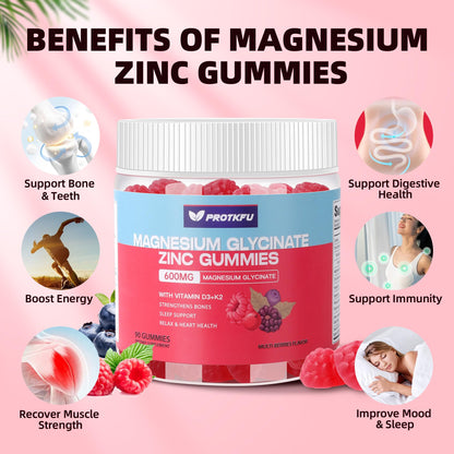 90 CT Magnesium Glycinate Gummies 600mg, Sugar Free Magnesium Gummies w/Zinc & Vitamin D3 & K2 - Magnesium Supplements for Sleep, Supports Bone Health, Nerve & Immune Function ProTKFUBuy Supplements Australia