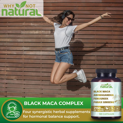 Why Not Natural 4-in-1 Organic Black Maca Root, Ashwagandha, Fenugreek, Panax Ginseng Capsules, Supplement for Men and Women (120 Count (Pack of 1) Why Not NaturalBuy Supplements Australia