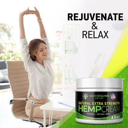 Health Revolution Hemp Arnica Cream Maximum Strength - Soothes Muscles, Joints, Feet, Nerve, Back, Knee, Hip, with Arnica, MSM, Emu, Turmeric - Expertly Formulated 4oz Health RevolutionBuy Supplements Australia