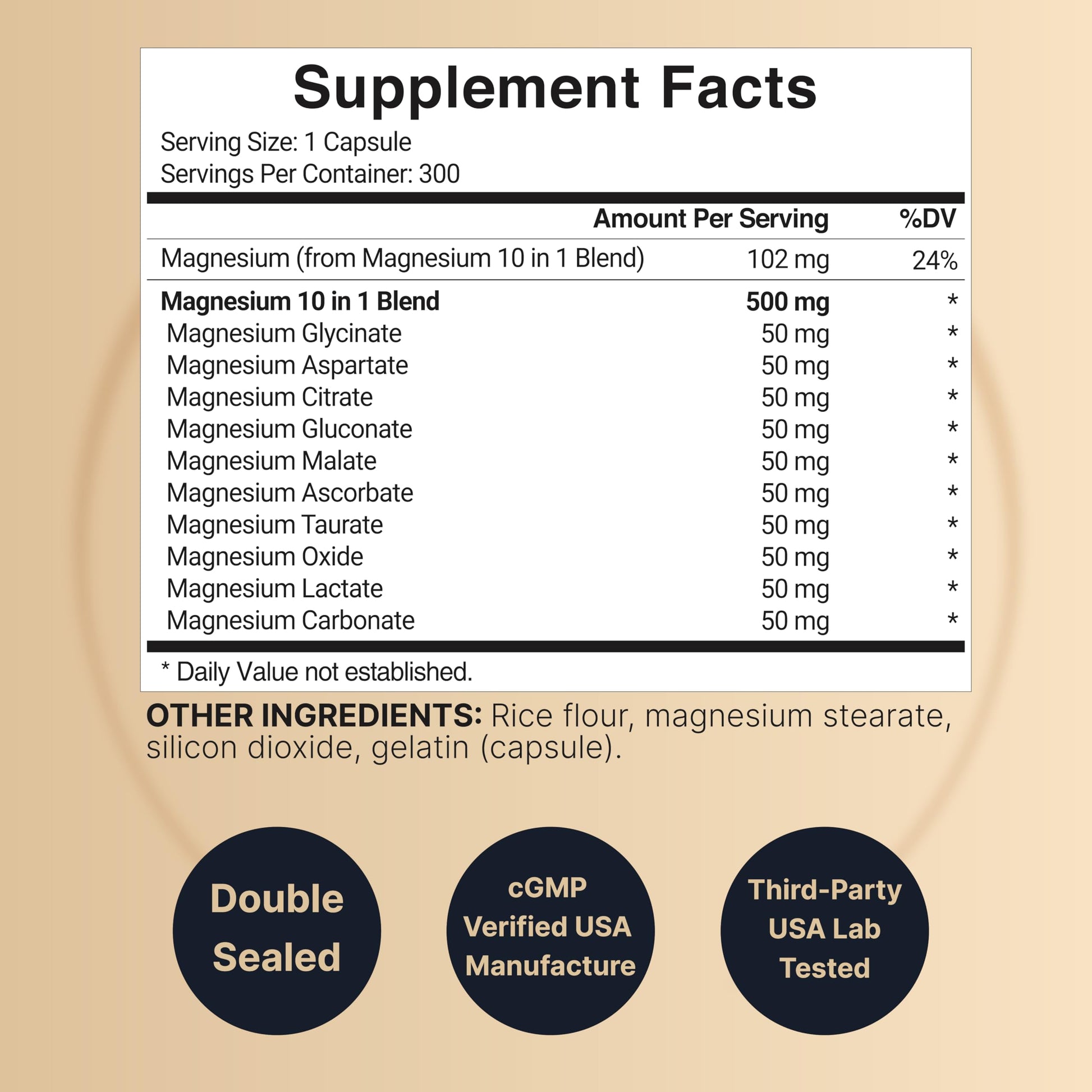 Magnesium Complex 500mg, 300 Capsules | 10-in-1 Magnesium Glycinate, Citrate, Malate & More | Chelated Form for Easy Absorption | Non-GMO NatureBellBuy Supplements Australia