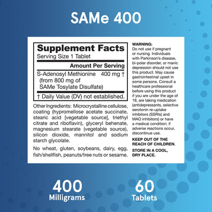 Jarrow Formulas SAMe Supplement 400 mg - 60 Tablets - High Concentration of Active S,S Form - Supports Joint Health, Liver Function, Brain Metabolism, Balanced Mood & Antioxidant Defense - 60 Servings Jarrow FormulasBuy Supplements Australia