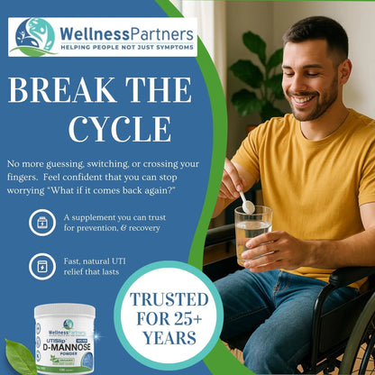 Now New UTI-Slip D Mannose Non GMO Organic Source Powder 130g jar. WellnessPartnersBuy Supplements Australia