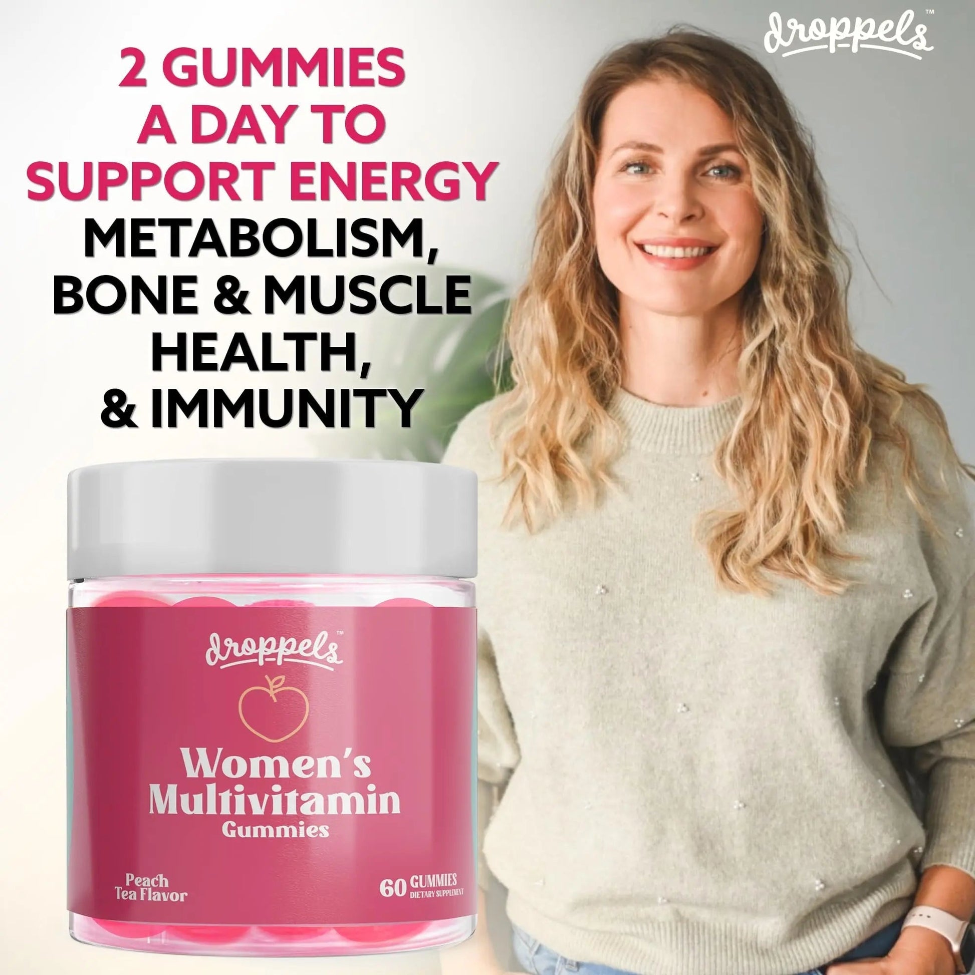 Droppels Women's Multivitamin Gummies with Folic Acid, Vitamins A, D, C, E, K, B6, B12, Biotin & More | Vegan, Non-GMO & Pectin-Based Daily Vitamins for Women | Droppels