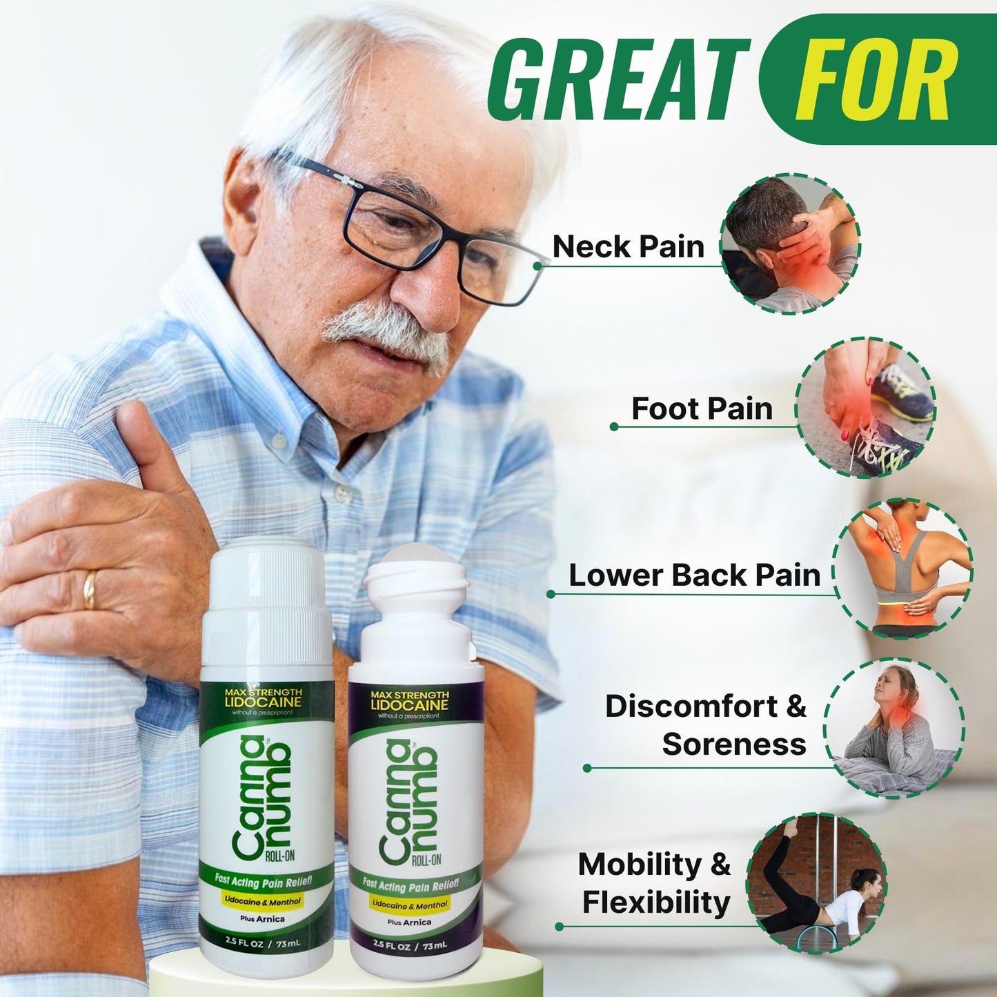 Cannanumb Pain Relief Roll On with Lidocaine, Fast Acting Pain Relief with Arnica + Boswellia + Menthol - 2.5oz CannanumbBuy Supplements Australia