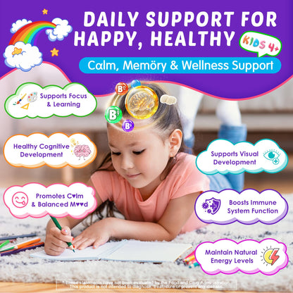 Kids Brain Gummies with Lion's Mane Mushroom, Methyl B6, B9, B12, Supper Greens, Lutein, Brain Booster Supplement for Focus & Attention, Cognitive Function, Vision & Energy, Sugar Free, Vegan 2 Pack NextdiaBuy Supplements Australia