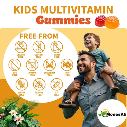 MonesAli Kids Multivitamin Gummies with Iron & Probiotics – Vegan, Gelatin-Free, Halal, Orange & Strawberry Flavors, 90 Count MonesAli