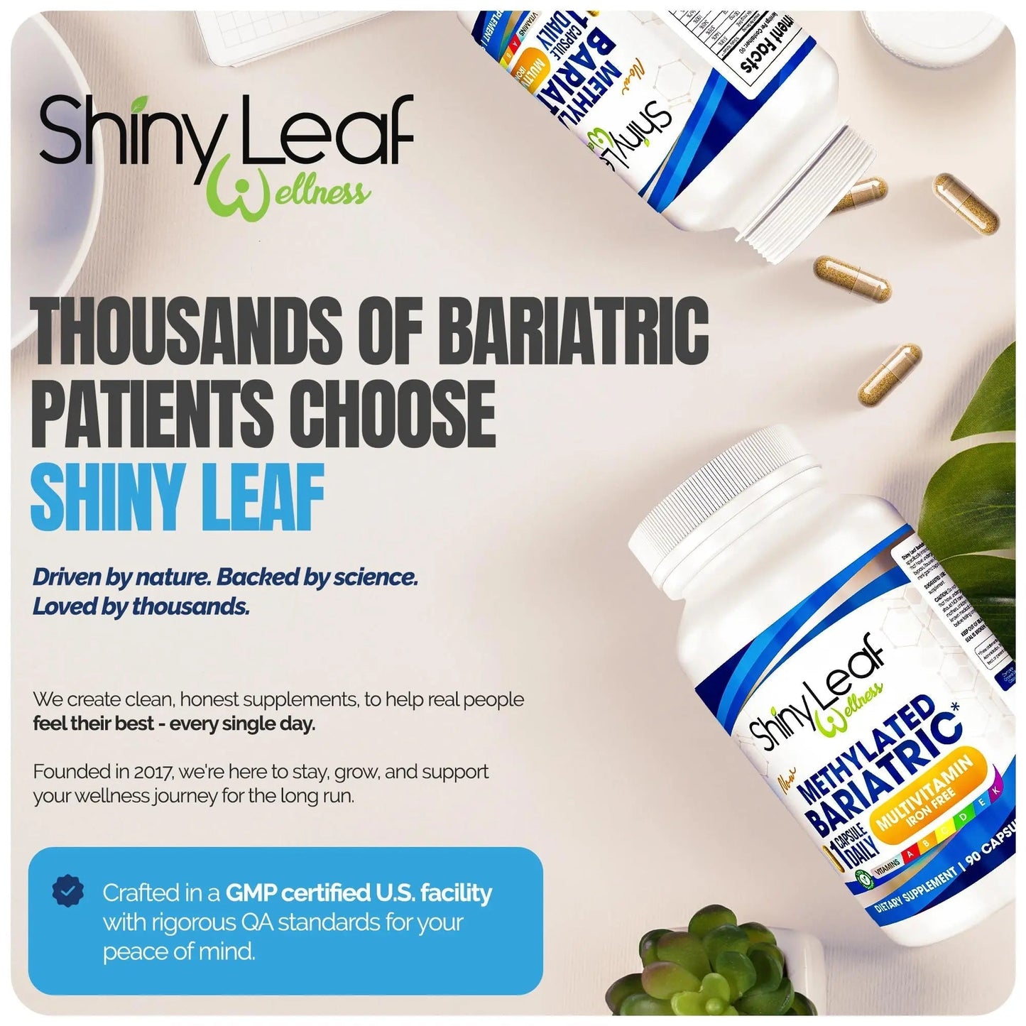 Shiny Leaf Methylated Bariatric Multivitamin Without Iron – Vitamins for Gastric Bypass & Sleeve, 1 Daily Capsule W Methylated Folate, B12, A, C, D, K Shiny LeafBuy Supplements Australia