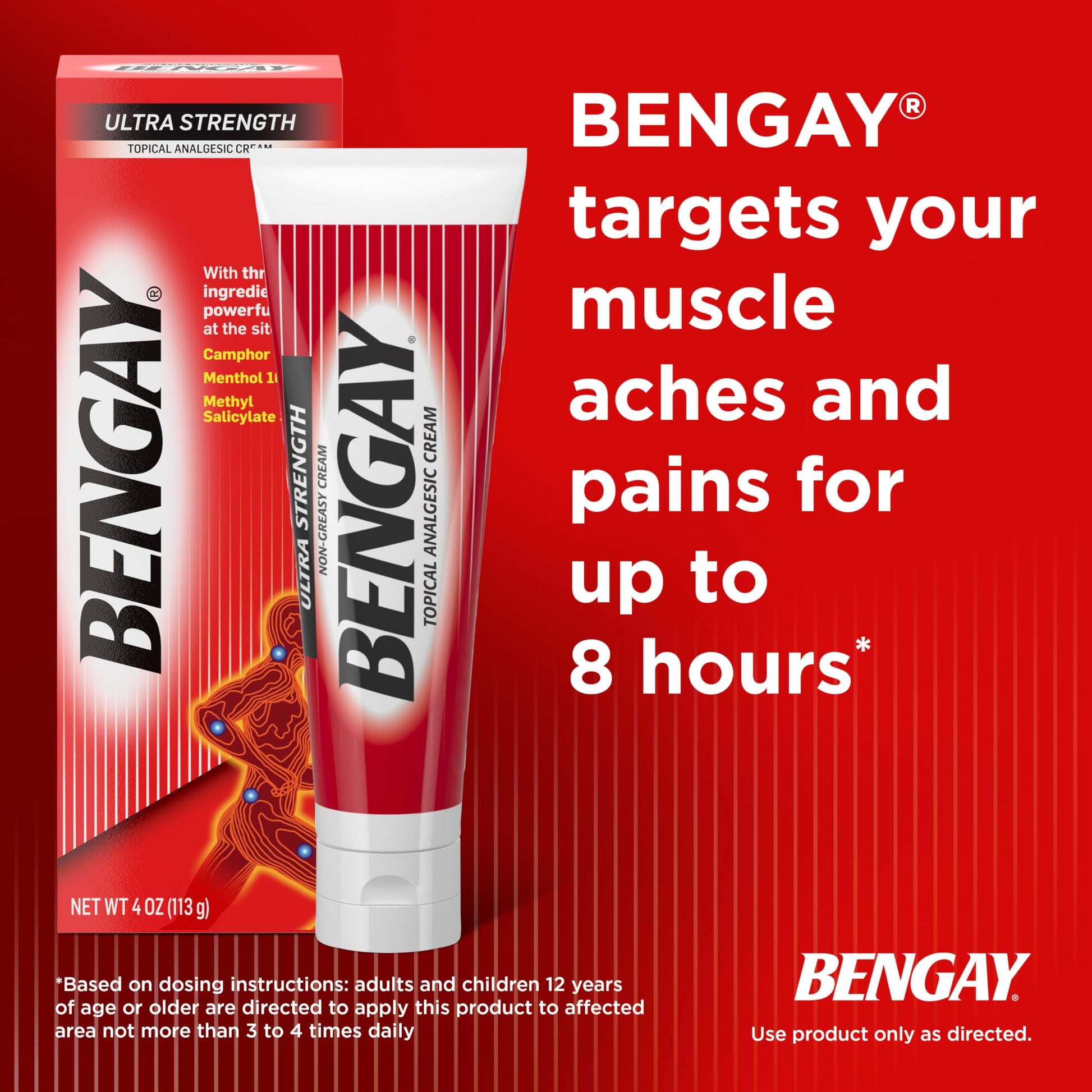 Bengay Ultra Strength Topical Pain Relief Cream, Non-Greasy Topical Analgesic for Minor Arthritis, Muscle, Joint and Back Pain, Camphor, Menthol and Methyl Salicylate, 4 OZ BengayBuy Supplements Australia