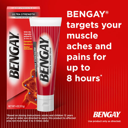Bengay Ultra Strength Topical Pain Relief Cream, Non-Greasy Topical Analgesic for Minor Arthritis, Muscle, Joint and Back Pain, Camphor, Menthol and Methyl Salicylate, 4 OZ BengayBuy Supplements Australia