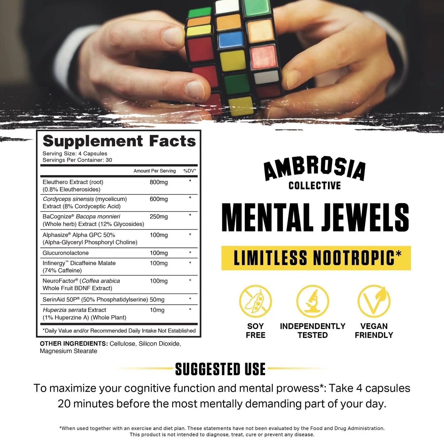 Ambrosia Mental Jewels (Capsules) - Cognitive Enhancer | Increase Memory, Communication Skills, Concentration & Focus | Alpha GPC, Choline, BaCognize AmbrosiaBuy Supplements Australia