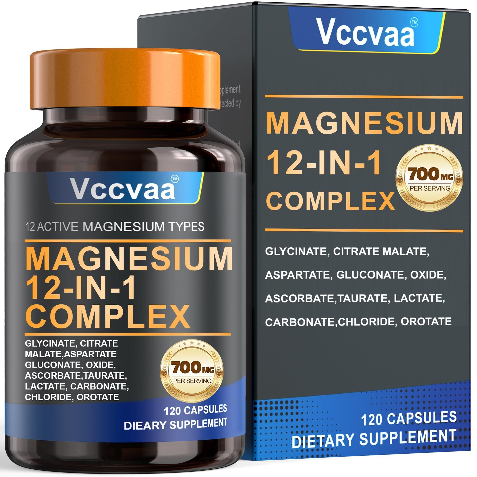 Magnesium Complex 700mg – 12-in-1 Magnesium Supplement with Glycinate, Citrate, Malate, Oxide, Taurate & More – High Absorption for Muscle, Heart, Sleep, Bone, Nerve Support –120 Capsules VccvaaBuy Supplements Australia