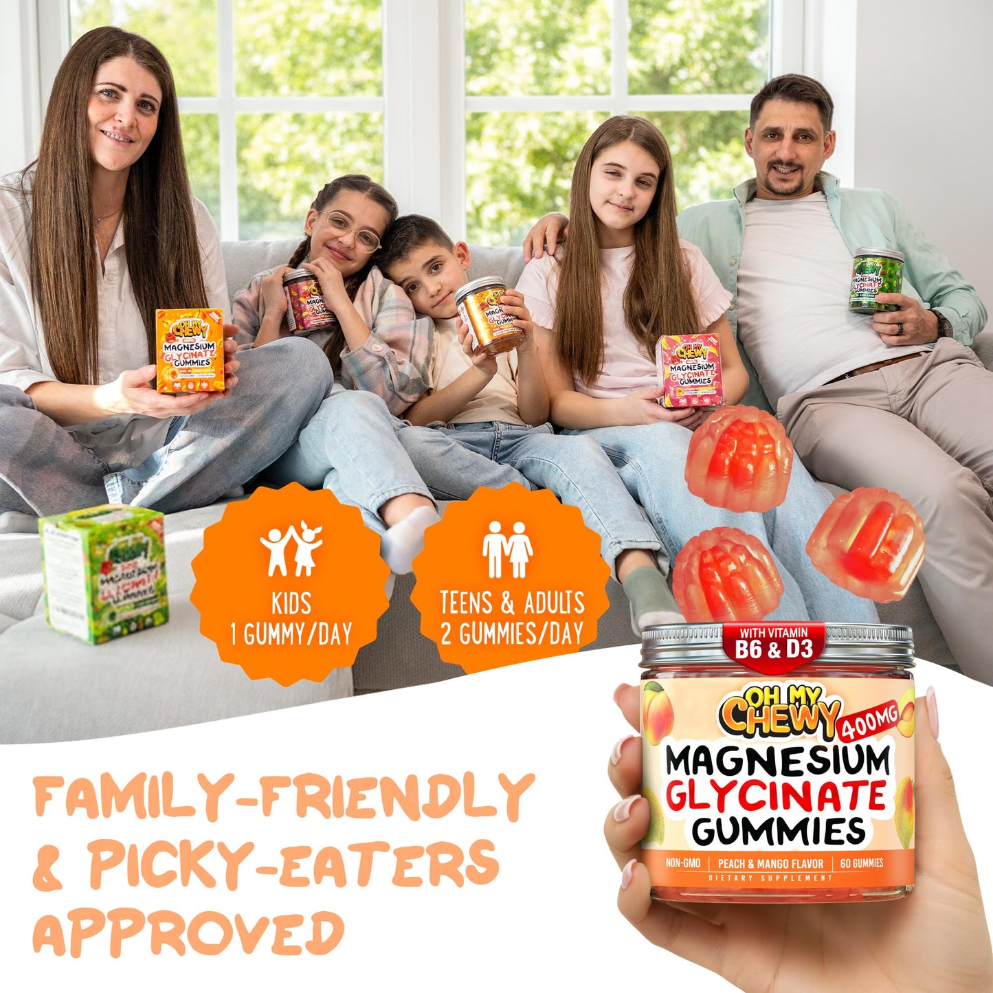 Center-Filled Magnesium Glycinate Gummies 400MG - High Absorption for Kids, Teens & Adults - Supplement for Sleep, Calm & Muscle Relaxation with B6 & D3 - Gluten Free & Vegan Friendly - 60 Count OH MY CHEWYBuy Supplements Australia