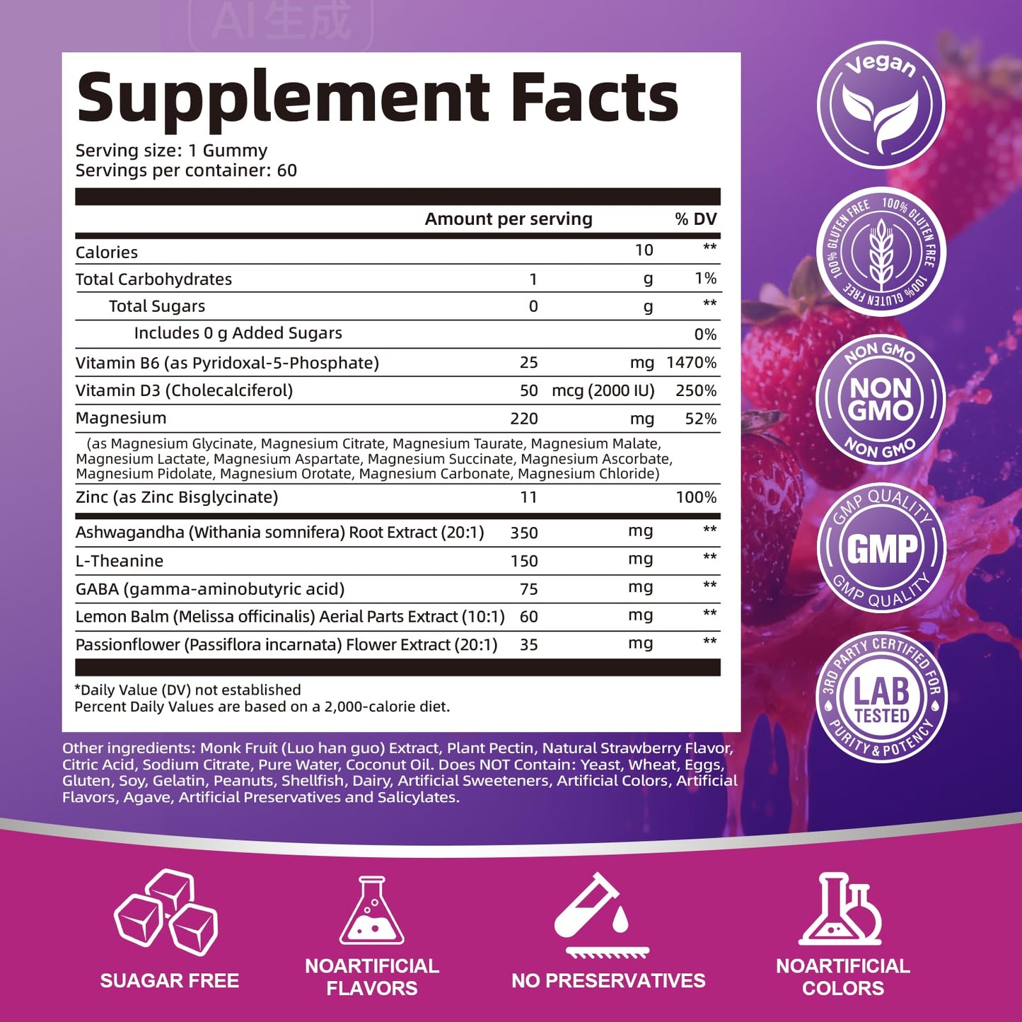 Migcopat Magnesium Complex Gummies, 20 in 1 Magnesium Gummy with Glycinate Citrate Malate Taurate - Ashwagandha, L-Theanine, D3&Zinc for Relaxation,