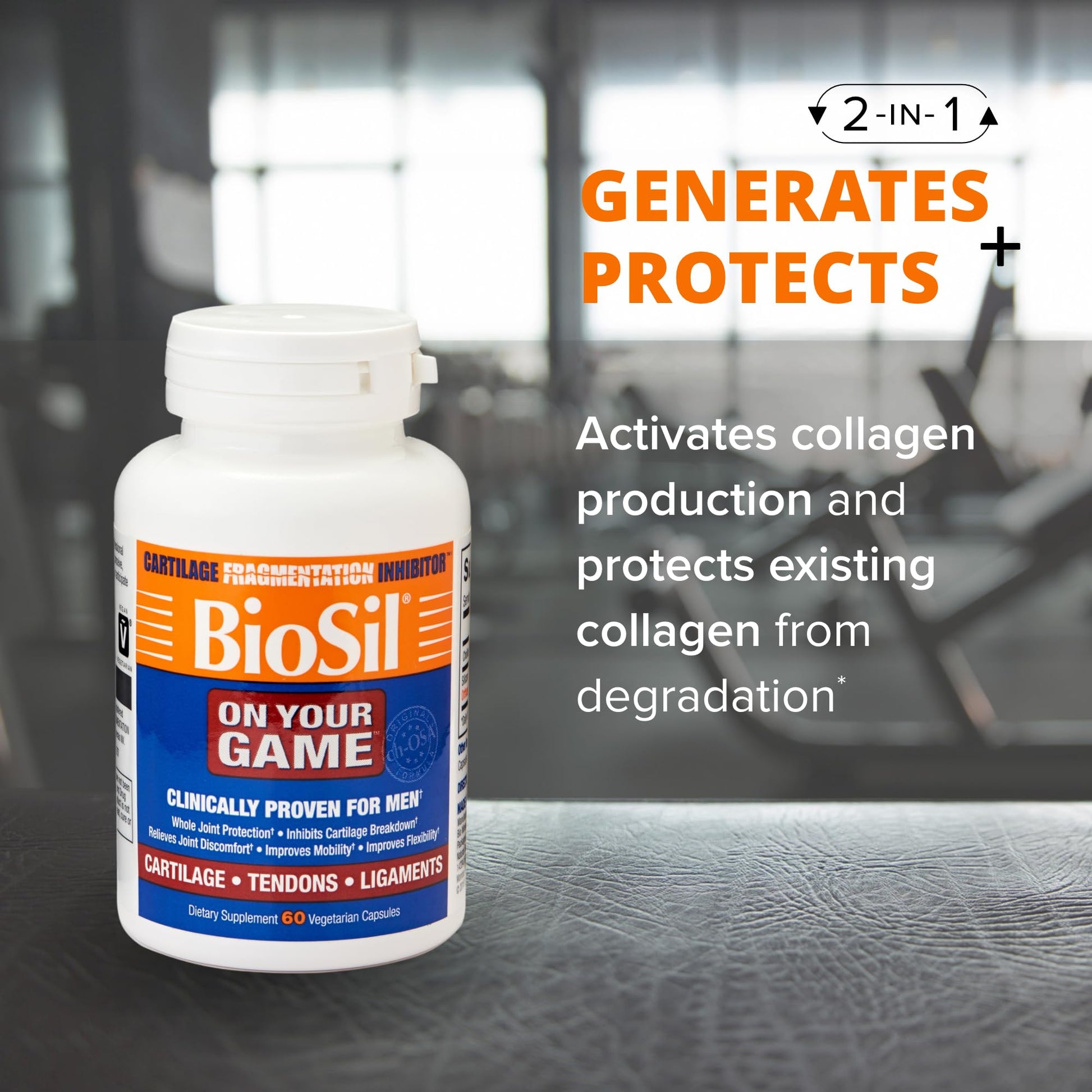 Biosil On Your Game - 60 Veggie Capsules, Pack of 2 - with Patented ch-OSA Complex - Increase Collagen Production for Joint Pain Relief, Flexibility & Range of Motion - GMO Free - 60-Day Supply BiosilBuy Supplements Australia