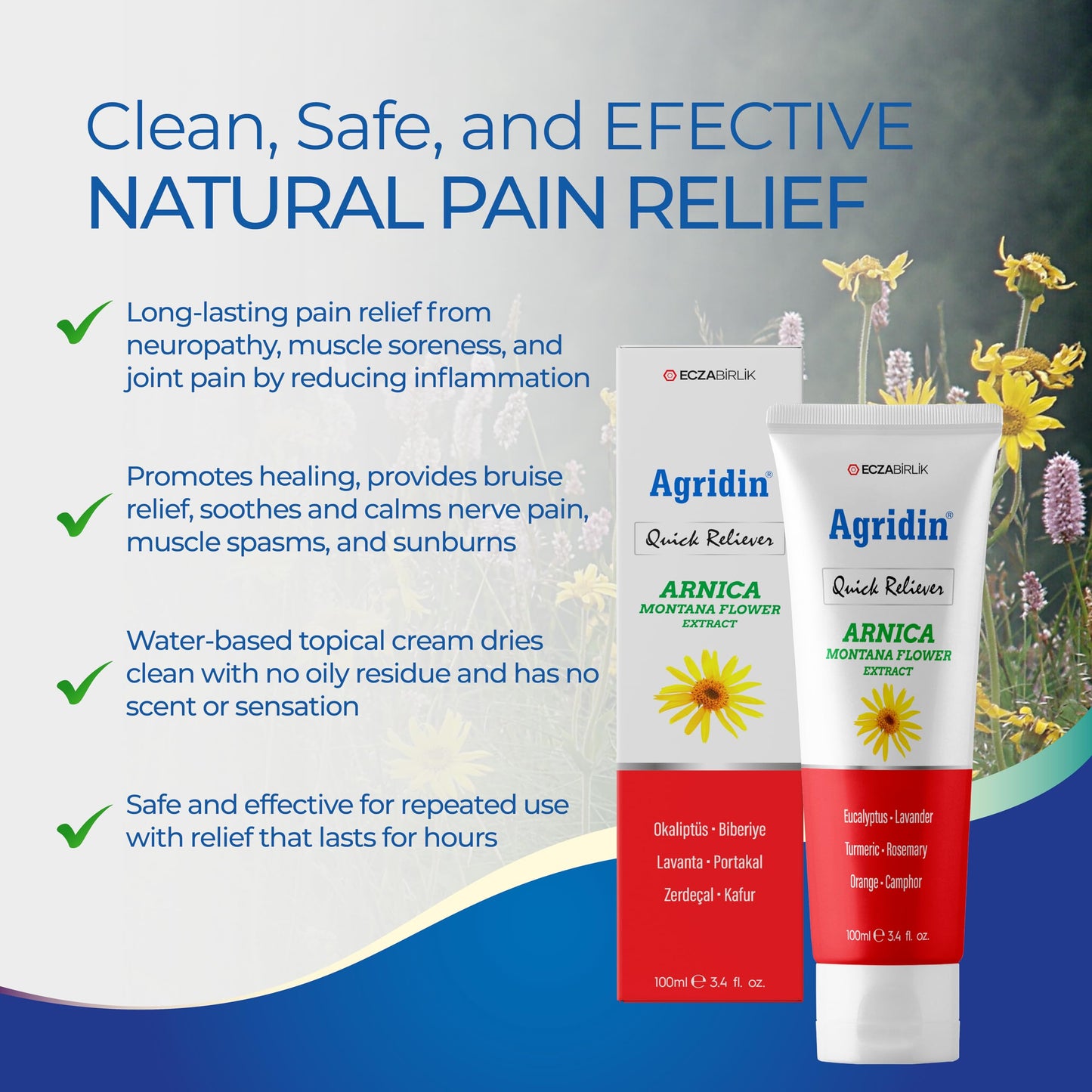 Agridin Arnica Pain Relief Cream for Joint & Muscle – Extra Strength Fast-Acting Formula – Targets Back, Knee, Neck, Hand, Foot Aches – Natural Massage Cream for Inflammation & Bruises AgridinBuy Supplements Australia