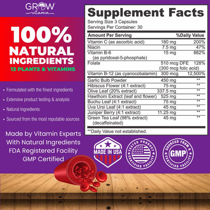 grow vitamin Blood Pressure Formula - Herbal Blend, Non-GMO, Gluten-Free - 90 Capsules grow vitaminBuy Supplements Australia
