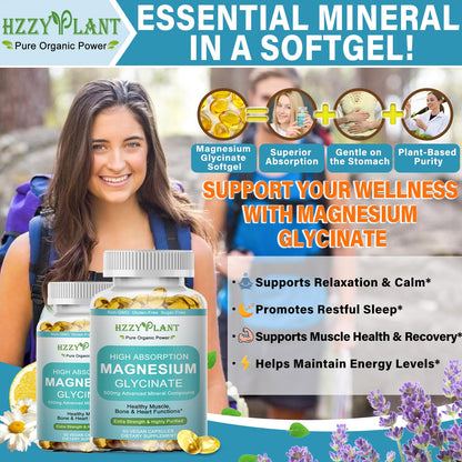 Magnesium Glycinate 500mg Softgels, High Absorption Magnesium Supplement Softgel Capsules for Muscle, Heart, Sleep & Bone Support, Stress Relief, Nerve Health & Metabolism, Non-GMO, 2 Month Supply HZZYPLANTBuy Supplements Australia