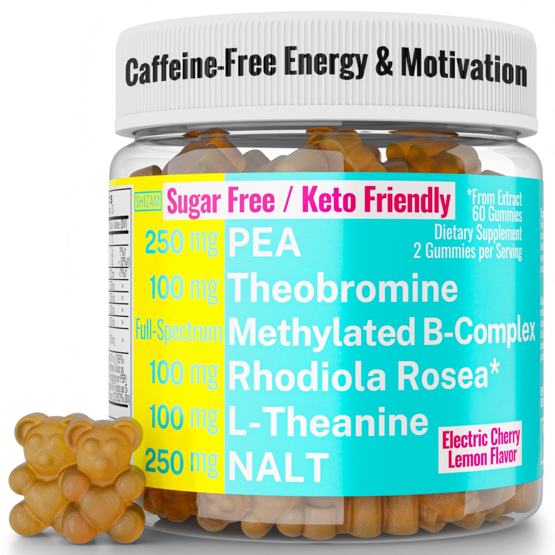 Rhodiola Rosea NALT N-Acetyl-L-Tyrosine Methylated Vitamin B Complex L-Theanine Gummies w P5P B6 5-MTHF B9 Folate Methyl B12 Methylcobalamin B3 Niacinamide, Supplement Powder Capsule Pill Supplements SHIZAMBuy Supplements Australia