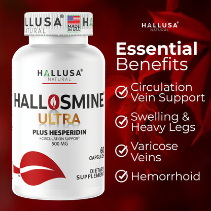 Hallusa Natural Hallosmine Ultra Diosmin 500mg & Hesperidin 150mg – Heavy Legs, Swelling & Vein - Blood Circulation Supplements, 60 Caps Hallusa NaturalBuy Supplements Australia