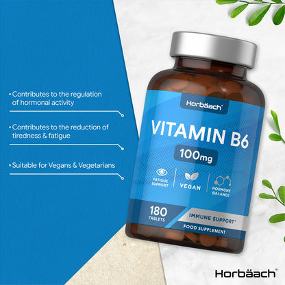 Vitamin B6 100mg | 180 High Strength Tablets | Regulation of Hormonal Activity & Fatigue HorbäachBuy Supplements Australia