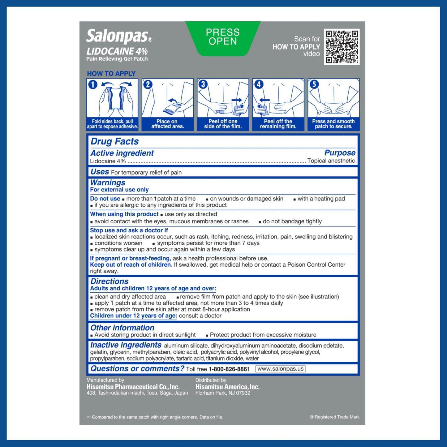 Salonpas Lidocaine 4% Pain Relieving Gel-Patch, 6 Count, for Back, Neck, Shoulder, Knee & Elbow Pain SalonpasBuy Supplements Australia