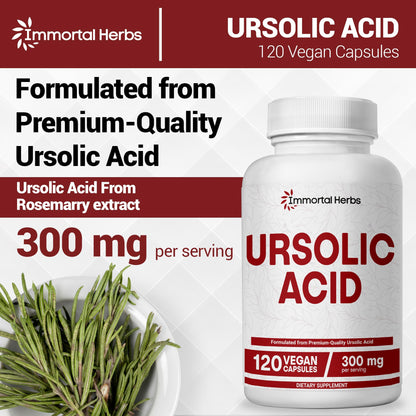 Immortal Herbs Pure Ursolic Acid Supplement 300mg, 120 Pills, Rosemary Leaf Extract Powder, Non-GMO and Gluten-Free Ursolic Acid Capsules for Women and Men Immortal HerbsBuy Supplements Australia
