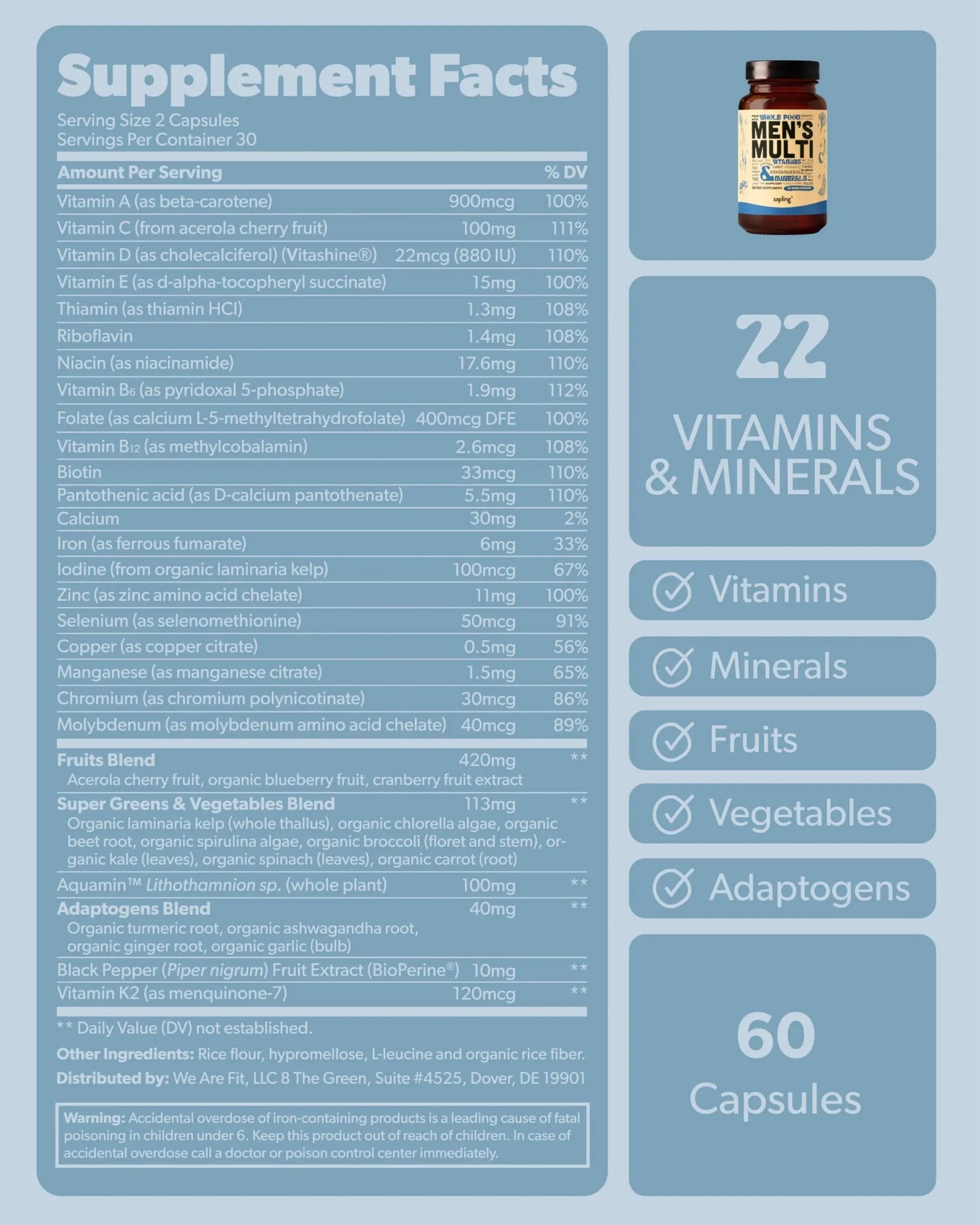 Multivitamin for Men - Daily Men’s Multivitamin - Methylated B Complex with Whole Food Ingredients, Vitamin B12, Folate sapling