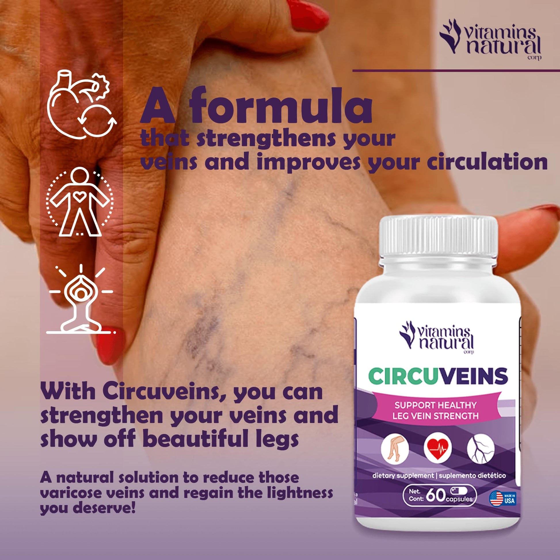 VITAMINS NATURAL CORP. CircuVeins Varicose Veins Support for Legs Capsules – Organic Vein Health Supplement with Horse Chestnut Grape Extract and Cayenne Pepper – 60 Capsules VITAMINS NATURAL CORPBuy Supplements Australia