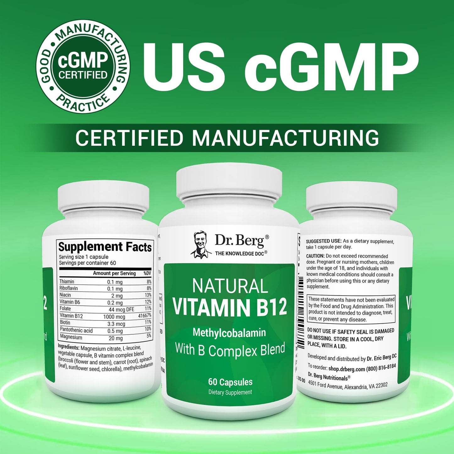 Dr. Berg Natural Vitamin B12 1000 mcg with B Complex Blend - Methylcobalamin B12 for Energy, Nerve Health, and Cognitive Function* - Methylated B12 with Folate - 60 Capsules (2-Month Supply) Dr. Berg NutritionalsBuy Supplements Australia