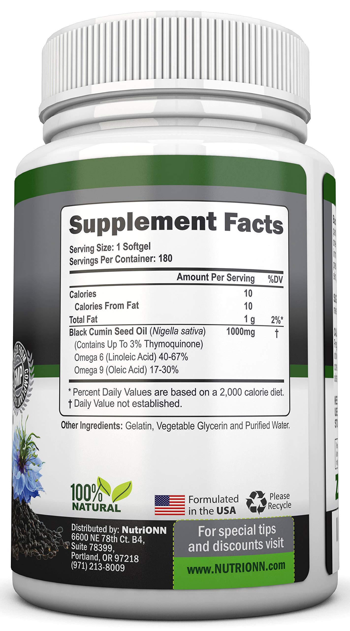 Black Seed Oil - 1000 Mg - 180 Softgels - Cold-Pressed Non-GMO Black Cumin Seed NutriONNBuy Supplements Australia