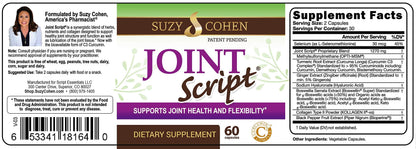 Suzy Cohen Joint Script Joint Support Supplement with Hyaluronic Acid, C3 Curcumin Turmeric Extract, MSM, Collagen Peptides, Ginger, and Boswellia for Maximum Flexibility, Tendon and Cartilage Health Script EssentialsBuy Supplements Australia
