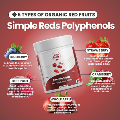 Layer Origin Simple Reds - Organic Red Polyphenols Whole Fruit Powder | Five Real Whole Fruits | 30 Servings Layer OriginBuy Supplements Australia