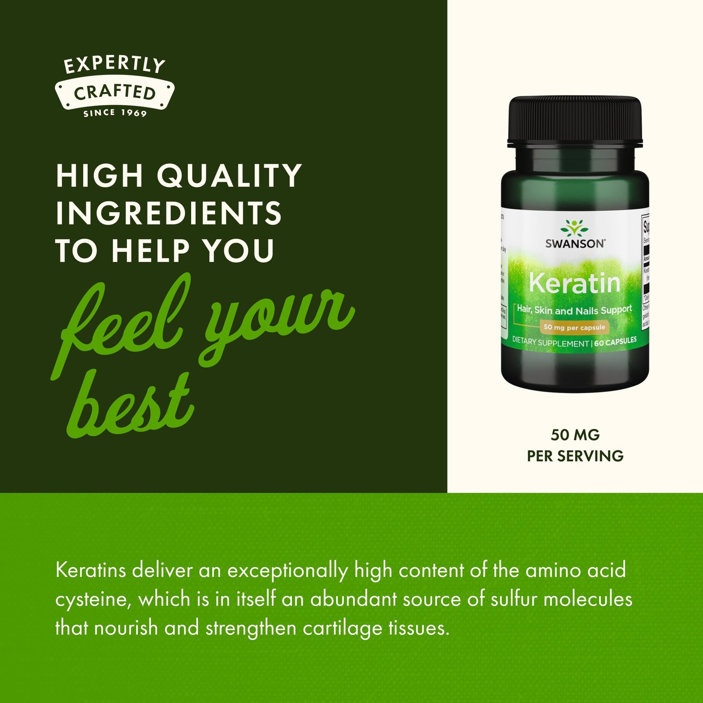 Swanson Keratin (from Tibetan Wool) - Natural Supplement Promoting Healthy Joints, Hair, Skin & Nails - Helps Nourish Healthy Connective Tissues - (60 Capsules, 50mg Each) SwansonBuy Supplements Australia