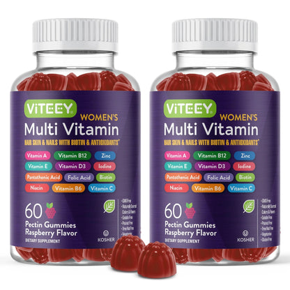 Viteey Womens Multivitamin Gummies - Immune Support - 12 in 1 Essential Vitamins & Minerals - Vitamin A, C, D3, E, B6, B12, Folic Acid, Biotin, Calcium Viteey