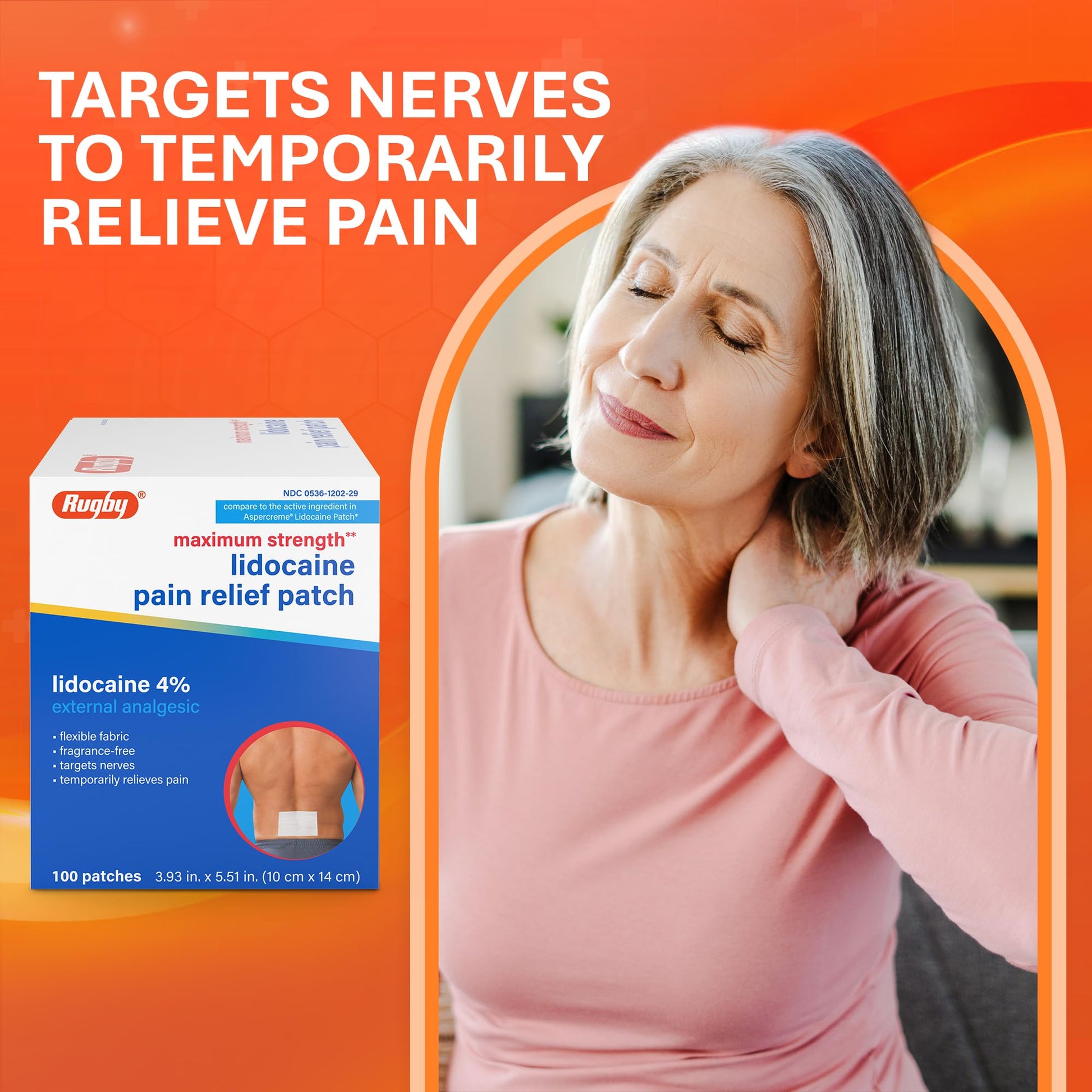 Rugby Maximum Strength 4% Lidocaine Pain Relief Patch- External Analgesic - Flexible Fabric, Fragrance-Free - Temporarily Relieves Pain - 100 Patches (10 cm x 14 cm Each) RUGBY LABORATORIESBuy Supplements Australia
