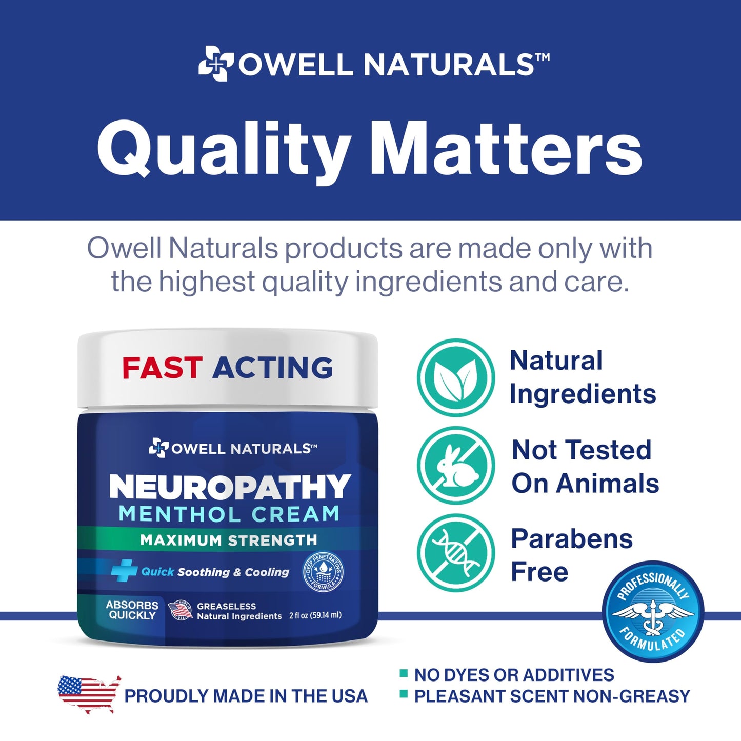 Owell Naturals Neuropathy Cream Extra Strength – Fast Absorbing Cooling for Leg, Feet & Hands – Advanced Soothing Formula with Aloe Vera, Arnica, MSM & Vitamin B6 – Made in USA, 2 fl oz Owell NaturalsBuy Supplements Australia