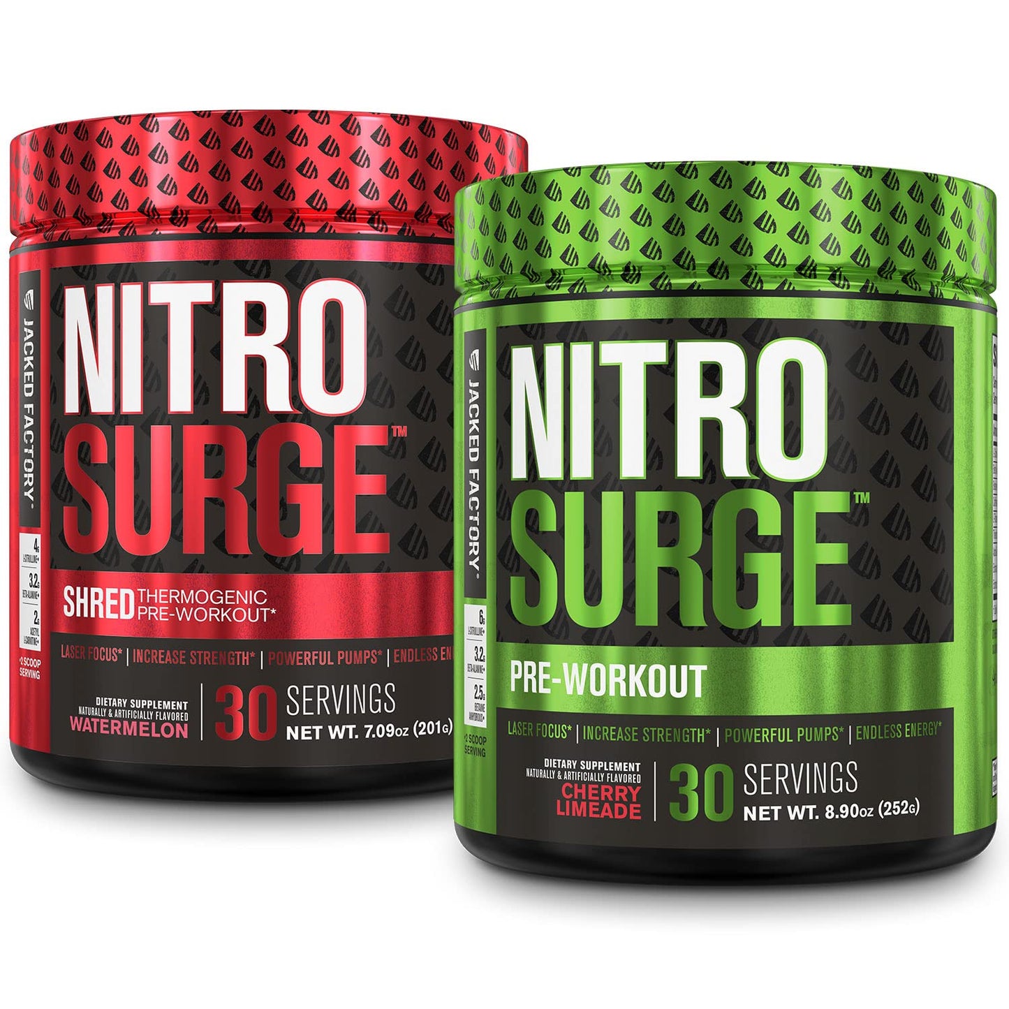 Jacked Factory Nitrosurge Pre-Workout in Cherry Limeade & Watermelon Nitrosurge Shred