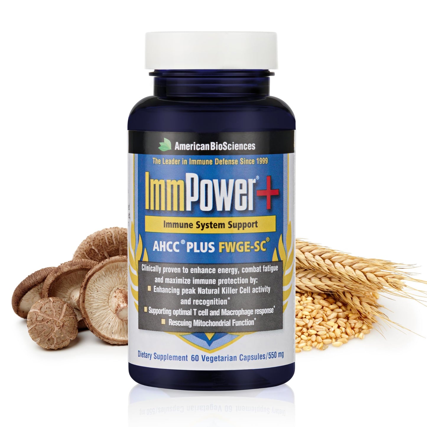 American BioSciences ImmPower Plus, AHCC & Fermented Wheat Germ Extract Herbal Supplement, 550mg per Capsule for Immune Support, Maintains Natural Killer Cell Activity, Pack of 1, 60 Veggie Capsules American BioSciencesBuy Supplements Australia