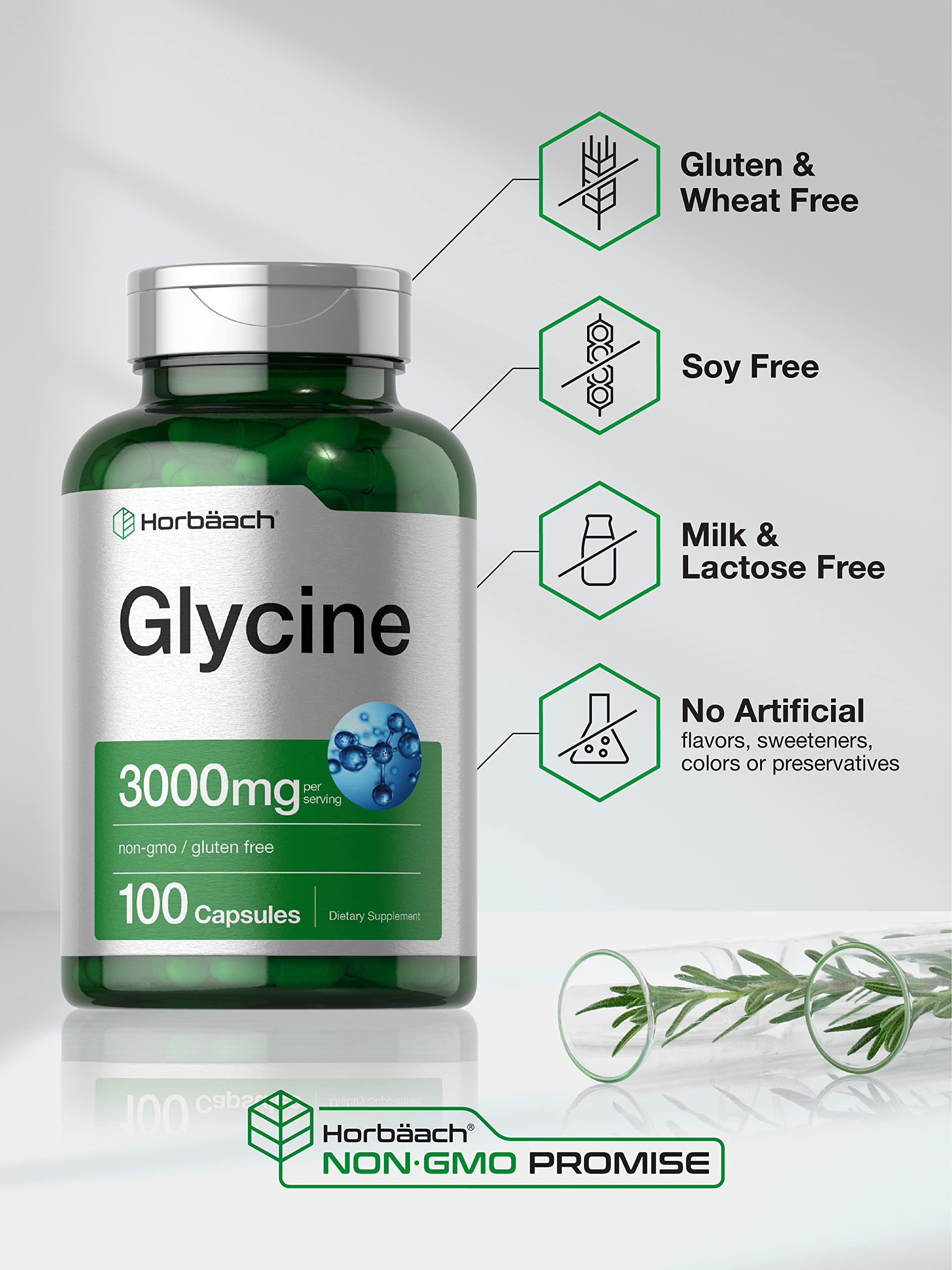 Glycine 3000 mg 100 Capsules | Non-GMO, Gluten Free Glycine Supplement | by Horbaach HorbäachBuy Supplements Australia